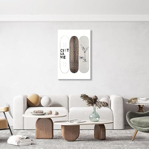 Trendy Leopard Skateboard Wall Art Funky Dirty Martini Posters Vintage New York Girly Room Decor Fashion Cheetah Print Canvas Y2k Aesthetic for Bar Cart Dorm Bedroom 16x24in Unframed thumbnail 2