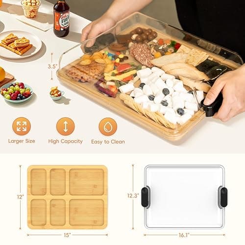 2-in-1 Charcuterie Board with Lid, Large Cutting Board for Kitchen, Travel Portable Bamboo Cheese Board, Covered Serving Tray, House Warming Birthday Gifts for Her Him Women Men Mom Dad thumbnail 3