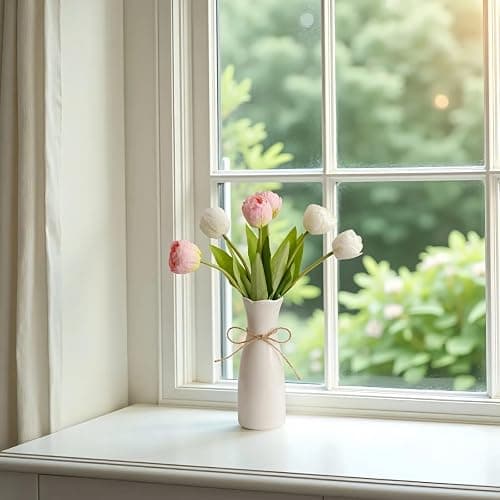 Small Vase White Ceramic Jute Rope Simple Vases for Home Decor Minimalist Modern Flower Vase Elegant Decorative Glossy Vase for Pampas Grass, Office, Living Room, Mantel and Bedroom Décor thumbnail 6