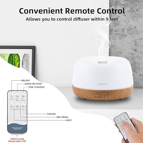 SEEDSEEL 300ML Essential Oil Diffuser with 7-Color LED Lights and Remote Control, Modern Minimalist Design, High-Efficiency Ultrasonic Mist Aromatherapy Diffuser for Home thumbnail 7