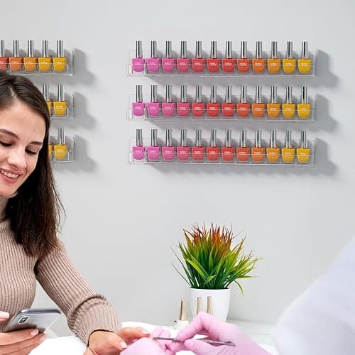 FEMELI Nail Polish Wall Rack: 6 Shelves 15 Inch Clear Acrylic Nail Polish Organizer for 66-90 Bottles Multi-Purpose Acrylic Floating Shelves (15 Inch, Clear) thumbnail 8