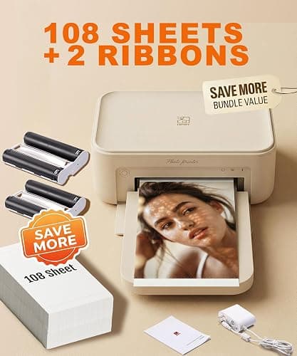 HPRT CP4100 4x6 Photo Printer with 108 Sheets & 2 Ribbons, Full-Color Thermal Dye Sublimation Wi-Fi Printing, Portable Instant Picture Printer for iPhone/Android, AR Video, Fun App, Home Use, Beige thumbnail 2