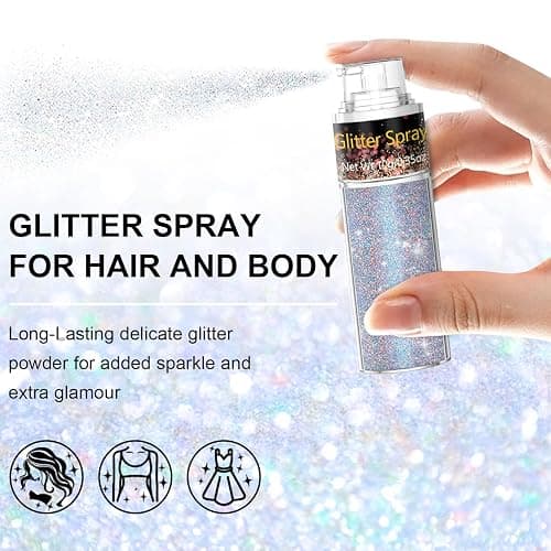 Hair and Body Glitter Spray, 1PC Glint-Rainbow Glitter Hairspray Dry Powder Makeup for Clothes, Festival Rave Prom Loose Sparkle Powder,Holographic Ultra Fine Resin Glitters for Crafts (Glint-Rainbow) thumbnail 3