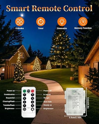 4-Pack Fairy Lights Battery Operated, 33ft 100 LED(Total 132ft 400 LEDs) Warm White String Lights with Remote Waterproof Christmas Lights 8 Modes Timer Lights for Bedroom Wedding Party Patio Decor thumbnail 5