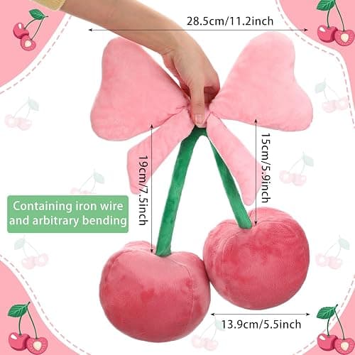 Beeveer Bow Pillow Cherry Throw Pillow Aesthetic Cute Coquette Room Decor Funny Preppy Cherry Cushions for Bedroom Living Room Sofa Bed Chair Decoration (Pink,Small) thumbnail 2
