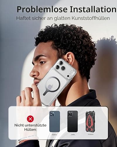 ESR für MagSafe Ring Aufkleber, MagSafe Sticker Metallring für iPhone 17-11 | 2 Stück Magnet für Handyhülle, Universal-Ladegerät-Umrüstset, für Samsung S26+/S26 Ultra/S24/S23, Pixel 10 und mehr, Schwarz thumbnail 8