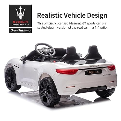 24V Maserati Licensed 2-Seater Kids Electric Ride-On Car, Dual-Speed Modes, Adjustable Seat Belts, Music & Bluetooth, 4 Motors for Powerful Performance, Ideal Gift for Ages 4-8 (White) thumbnail 5