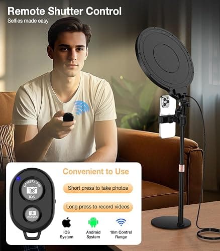 MoKo Desk Ring Light with Stand and Phone Holder, 10" Full-Screen LED Ring Light for Desk, Dimmable Zoom Lighting for Computer, Desk Light for Video Calls,Video Recording,Live Streaming,TikTok,Makeup - Black thumbnail 5