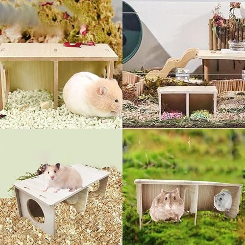 Hamiledyi Wooden Hamsters 2-Chamber Hideout-Tunnel Multi Chamber Exploring Toy Hamster Hiding Maze Tunnel Toy Platform Stuff Cage Accessories for Gerbil Rat Mice thumbnail 7