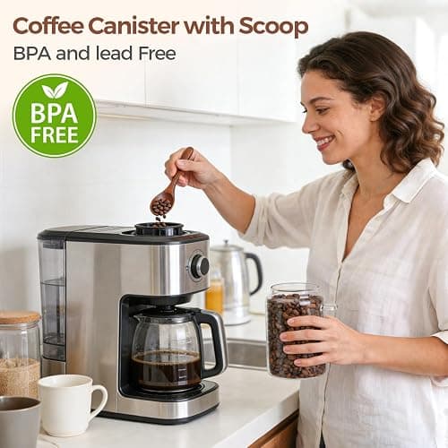 ComSaf Coffee Storage Canister with Acacia Wood Lids & Scoops 0.8Qt 2Pack | Glass Containers for Coffee Lover, Whole Beans Grounds Sugar, Coffee Bar & Office Tabletop, Jars with Labels, Lead-Free thumbnail 2