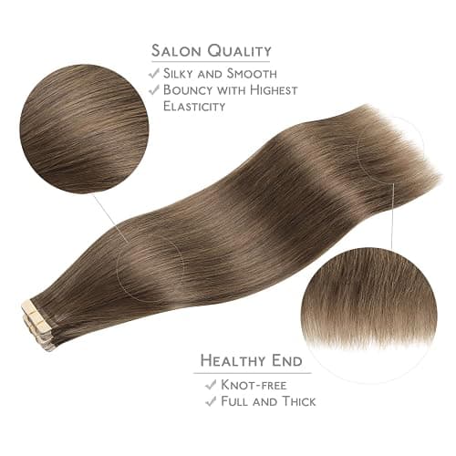 WENNALIFE Tape in Hair Extensions Human Hair, 20pcs 50g 24 inch Light Ash Brown Remy Hair Extensions Straight Human Hair Tape in Extensions Skin Weft Tape Extensions Human Hair thumbnail 4