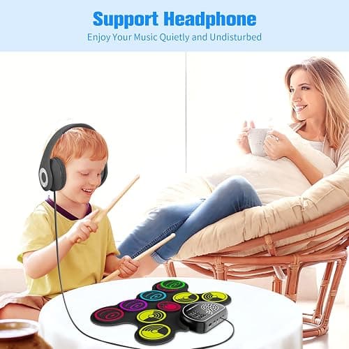 Miortior Electronic Drum Set, 10 Pads Roll-up Drum Practice Pad with Drum Pedals & Sticks, Built-in Speaker with Headphone Jack, Great Christmas & Birthday Gift for Kids thumbnail 6