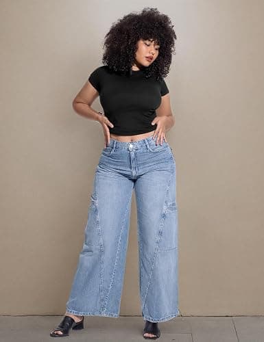 PUMIEY Women's Crew Neck Short Sleeve Tops Double Lined Slim Fit T Shirts Basic Tee Smoke Cloud Pro Collection thumbnail 7