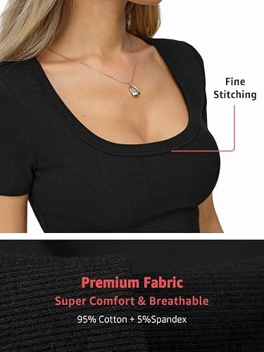 EasyGala Womens Cotton Ribbed Short Sleeve Tops Summer Scoop Neck T-Shirts Cute Slim Fitted Tees Basic Casual Tops 2026 thumbnail 4