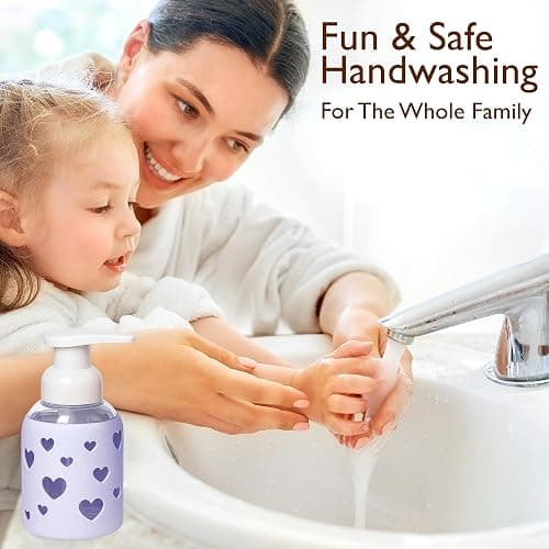 SoCal Suds & Company Foaming Hand Soap Dispenser Glass, Soft Purple, 8oz | Liquid Soap Pump w/ Heart Silicone Sleeve, Refillable Bottle for Kids, Baby Wash & Shampoo, Ideal for Bathroom & Kitchen Use thumbnail 7