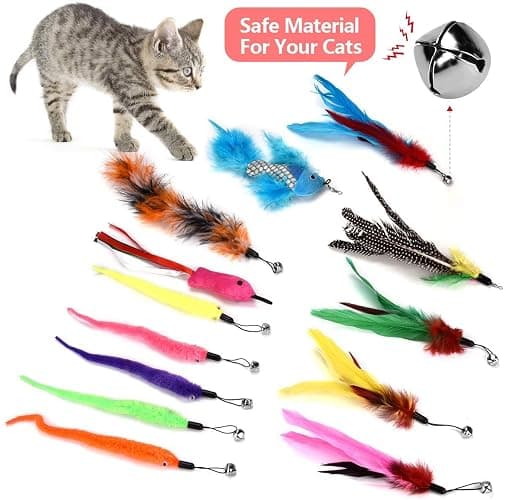 Bojafa Cat Toys for Indoor Cats Adult: Interactive Kitten Feather Wand Toys - 15Pcs Cat Teaser Toys - 15Pack thumbnail 3