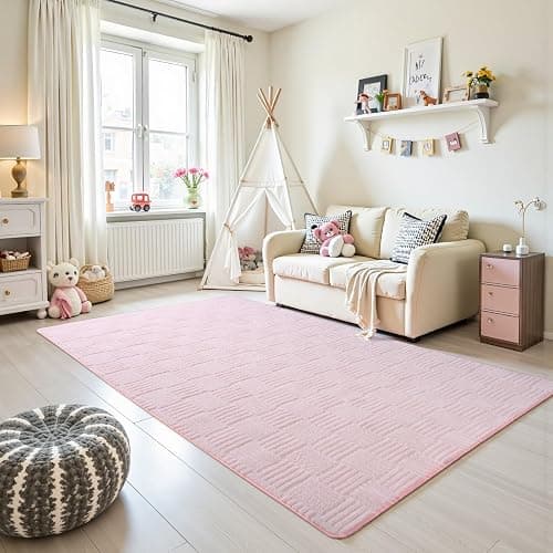 Flagover 4x6 Pink Washable Shag Area Rug for Girls Bedroom, Modern Geometric Non Slip Living Room Rugs, Fluffy Soft Thick Carpet for Kids Room, Dorm, Office, Bedside, Entryway and Home Decor thumbnail 7
