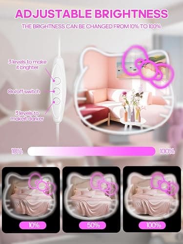 Anime Neon Sign Vanity, Bedroom Wall Mirror 16x14inch Large Size for Pink Room Decor, Makeup Mirror with Remote for Teen Girl Gifts for Birthday Christmas Halloween Thanksgiving Valentine's Day thumbnail 4