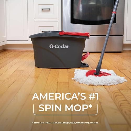 O-Cedar EasyWring Microfiber Spin Mop, Bucket Floor Cleaning System, Red, Gray, Standard thumbnail 3
