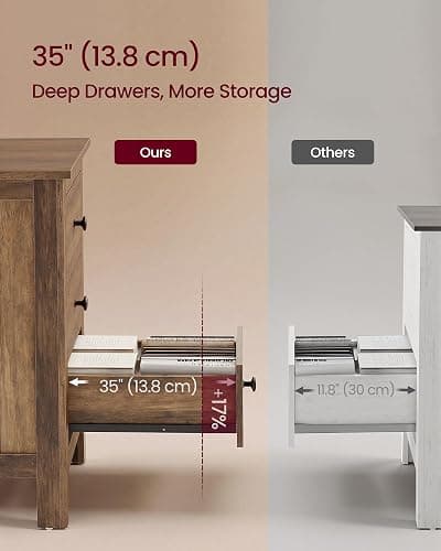 VASAGLE Side End Table with 3 Storage Drawers, Nightstand Farmhouse | Narrow Bedside Table for Living Room, Bedroom, Home Office, Honey Brown, LIRY Collection ULET132K101S thumbnail 5