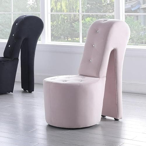 Tristam 40" Modern Glam High Heel Lounge Chair, Armless Chair with Upholstered Crystal-Like Buttons and Diamond Stitching, Comfortable Indoor Seating for Bedroom, Living Room (Pink (Velvet)) thumbnail 4
