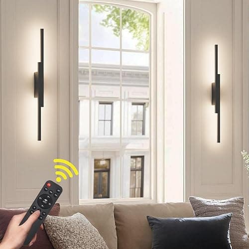Aipsun Black Wall Sconces Set of Two Battery Operated Wall Sconces 3000K-6000K Dimmable LED Wireless Wall Lights for Living Room,Bedroom,10,000mAh,23.6Inch (2 Pack) - Image 1