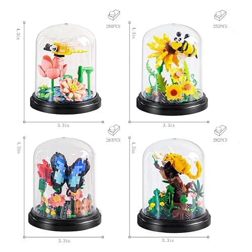FIKAXTOY 4 Insect Flowers Collection Micro Building Sets with Dust Cover | DIY Flower Plants Bug Botanical Miniature Model Brick Building Kits, 1078 PCS Home Office Shelf Decor for Adults & Teens thumbnail 3