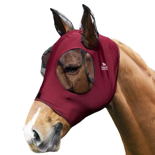 Harrison Howard Super Comfort Stretchy Fly Mask Large Eye Space with UV Protection Soft on Skin with Breathability Fly Mask Burgundy M thumbnail 6