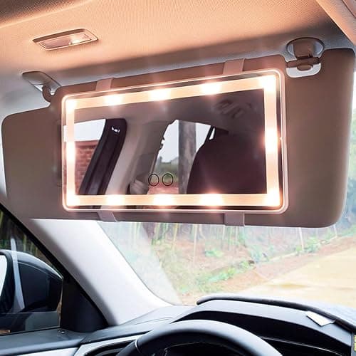 Feisate Car Visor Mirror with Rechargeable LED Light- 3 Light Modes & Dimmable Touch Screen- Big Sun Visor Vanity Mirror for Truck- Passenger Side Girly Car Accessories for Women Girl Interior- White thumbnail 2
