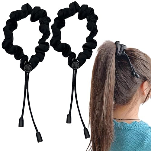 2 Pcs Adjust Satin Hair Tie, Satin Scrunchies for Women Girls, Adjustable Hair Ties for 4c Girlie Thick Curly Natural Hair, No Damage Hair Accessories for Afro Puff Loc Ponytails (black) thumbnail 4