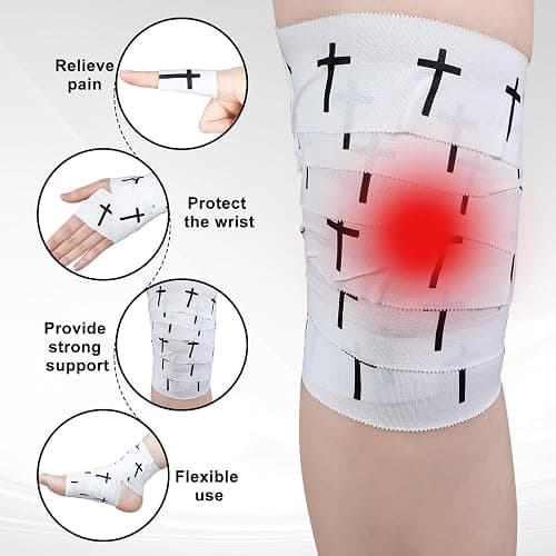 MiniInflat 2 Pcs Cross Tape Christian Athletic Tape Sports Wrap 2in x 23ft Jesus Cotton Wrist Wrap for Soccer Football Baseball Gymnastics Boxing Christian Church Gifts(White,Cross) - White - Cross thumbnail 3