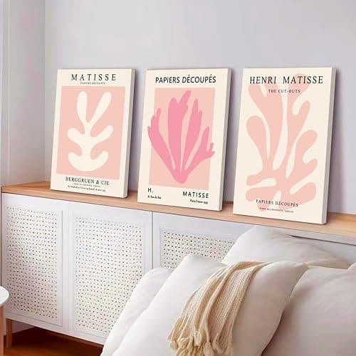 Julaydi Pink Matisse Wall Art Framed Abstract leaf Posters Pastel Henri Matisse Canvas Prints Modern Minimalist Wall Decor Aesthetic Painting Pictures for Living Room Bedroom Bathroom 12x16in Set of 3 thumbnail 2