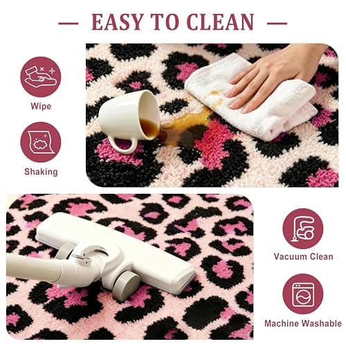 LIFEISLE Pink Cheetah 8 Ball Rug 31" Round Leopard Print Area Rug - Soft Plush Modern Aesthetic Rug for Bedroom, Living Room, Dorm Decor, Trendy Room Decor for Women & Teens thumbnail 6