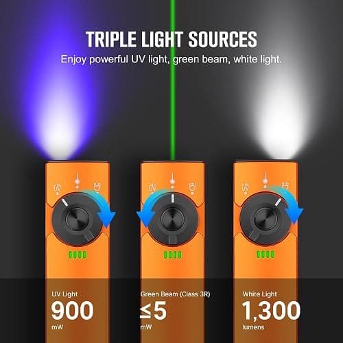 OLIGHT Arkfeld Pro Rechargeable EDC Flat Flashlight with Green Beam, UV and White LED Combo, 1300 Lumens Portable Pocket Lights, Triple Sources for Outdoors Emergency Working (Orange CW) thumbnail 2