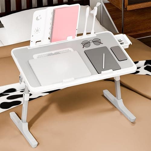 Laptop Bed Tray Table, Adjustable Laptop Bed Stand Lap Desk with LED Light Portable Standing Table with Foldable Legs for Kids Adult USB Charging Folding Lap Tablet Tables for Sofa Couch Grey H thumbnail 5