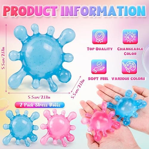 Halloscume 2 Pcs Slow Rising Stress Balls for Adults, Splash Solid Textured Fidget Stress Anxiety Relief Sensory Squeeze Ball for ADHD Office Mental Health Gifts Prizes Autism Party Favors thumbnail 2