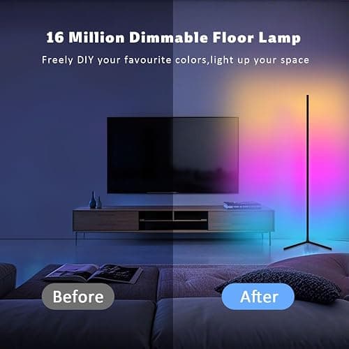 Tyute Corner Lamp, Led Floor Lamp, RGB Ambient Lighting, Smart Modern Floor Lamp with Remote, Color Changing Dimmable Corner Light with Music Sync, Mood Lighting for Bedroom, Living Room Gaming Room thumbnail 4