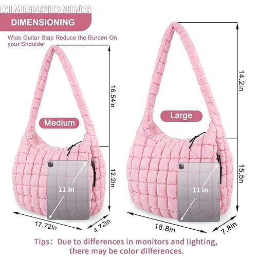 Quilted Puffer Tote Bag Purse Puffy Crossbody Shoulder Bag,Lightweight Nylon Hobo Bag Puffer Carryall Bag for Women Girl thumbnail 2