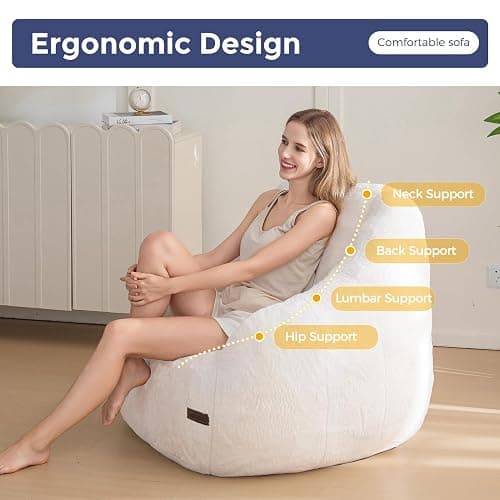 MAXYOYO Bean Bag Chair, Comfy Bean Bag Sofa with Back Support, Faux Fur Bean Bag Chair for Adults and Kids, Stuffed Floor Sofa for Living Room, Bedroom, Apartment, Beige thumbnail 6