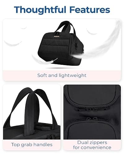 BAGSMART Travel Toiletry Bag, Lightweight Large Wide-open Travel Bag for Women, Puffy Cosmetic Makeup Bag Organizer with Handle for Accessories,Essentials, Toiletries, Black thumbnail 3