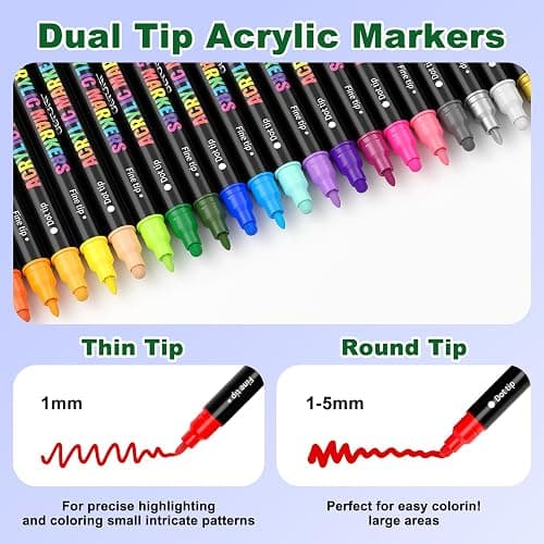 DEYONI 24 Colors Acrylic Paint Markers, Dual Tip Acrylic Paint Pens Markers for Rock, Fabric, Wood, Glass, Craft, Decoration, Adult DIY Crafts Art Supplies thumbnail 3