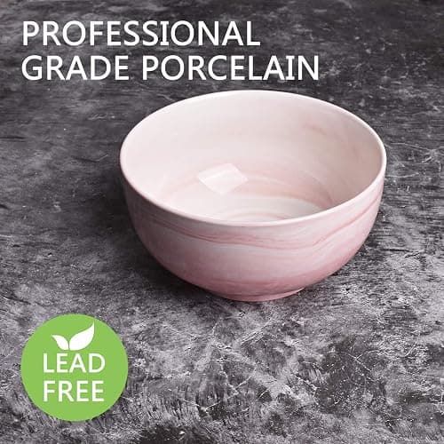 Bosmarlin Marbling Ceramic Soup Bowl Set of 4, 33 Oz, Dishwasher and Microwave Safe (33 Oz, A-Pink Marbling) thumbnail 4