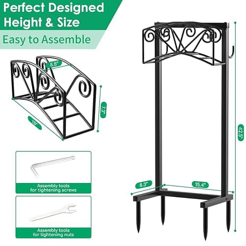 TomCare Garden Hose Holder Upgraded Heavy Duty Metal Water Hose Holder Holds 160 FT Hoses Sturdy Hose Reel with 2 Tool Hooks Freestanding Outdoor Hoses Storage Hanger for Outside Yard Lawn, Black thumbnail 3