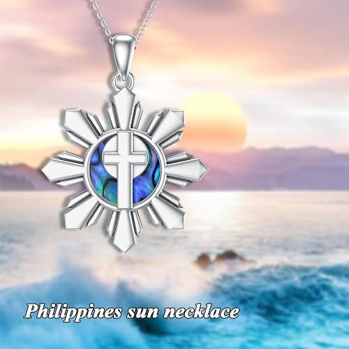 LEECCI Philippines Sun Necklace 925 Sterling Silver Filipino Pendant Philippine Filipina Pride Jewelry Gifts for Filipino Friend Family thumbnail 6