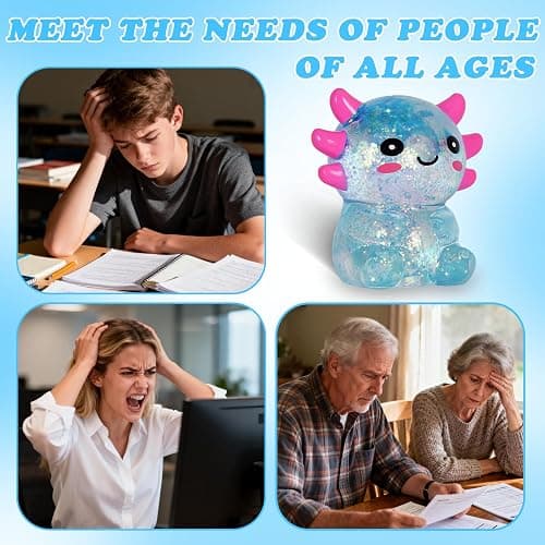 Axolotl Squishy Stress Ball, Soft TPR Slow Rising Squeeze Toy, Cute Axolotl Fidget Toy for Stress Relief, Anxiety Calming Sensory Toy for Kids Adults(Blue Seated Axolotl) thumbnail 6