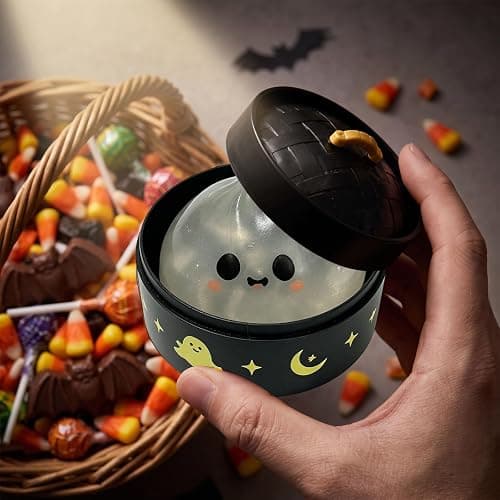 Halloween Dumpling Squishy with Steamer Basket Stress Relief Toy B5 2.56in | Glitter Design, Slow-Rise Material, Mystery Blind Box, Includes Steamer Storage Case, Halloween Party Favor Gift thumbnail 2