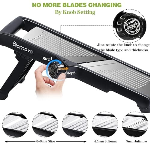Blamovo Mandoline Slicer for Kitchen, Vegetable Mandolin Slicer with Adjustable Thickness by One-Knob Control, Veggie Fruit Potato Slicer Julienne, with Safety Gloves thumbnail 2