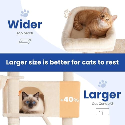 ABCPET Cat Tree 82 in Multi-Level Cat Tower for Indoor Cats, Heavy Duty Large Cat Tree with Sisal Scratching Posts, Hammock, 2 Perches, 2 Condos, 2 Hanging Baskets, Beige thumbnail 2
