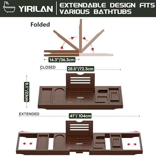 Yirilan Bathtub Trays for Tub,Bath Tray, Foldable Bathtub Caddy,Brown thumbnail 6