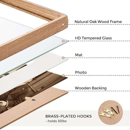 Heimlove 11x14 Picture Frames Natural Oak,Original Wood Hand Make Crafted Diploma Frame with Mat to 8x10 Graduation Picture Display,Family Picture,Wedding Picture,Photo,Certificate Wall Mounted thumbnail 7
